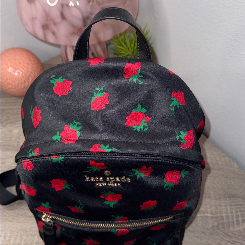 Kate Spade Black Rose Pattern Backpack - Picture 7 of 14